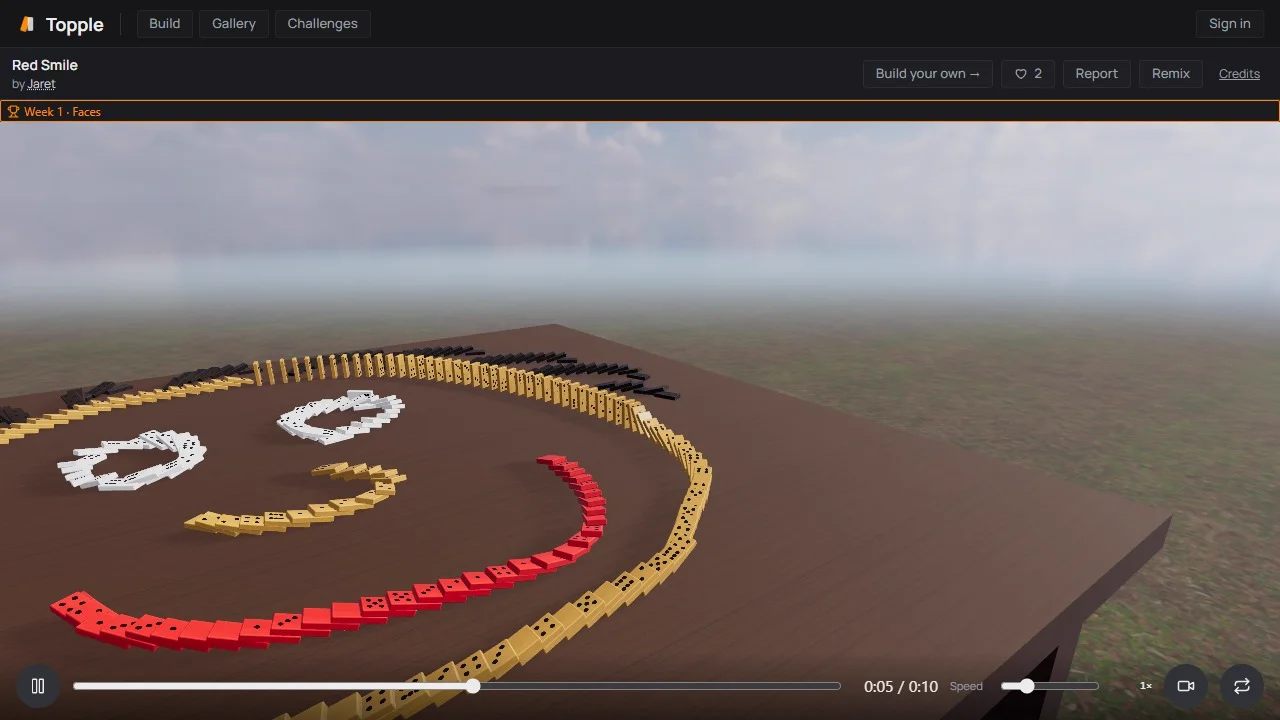 A smiley face of dominoes on the replay page